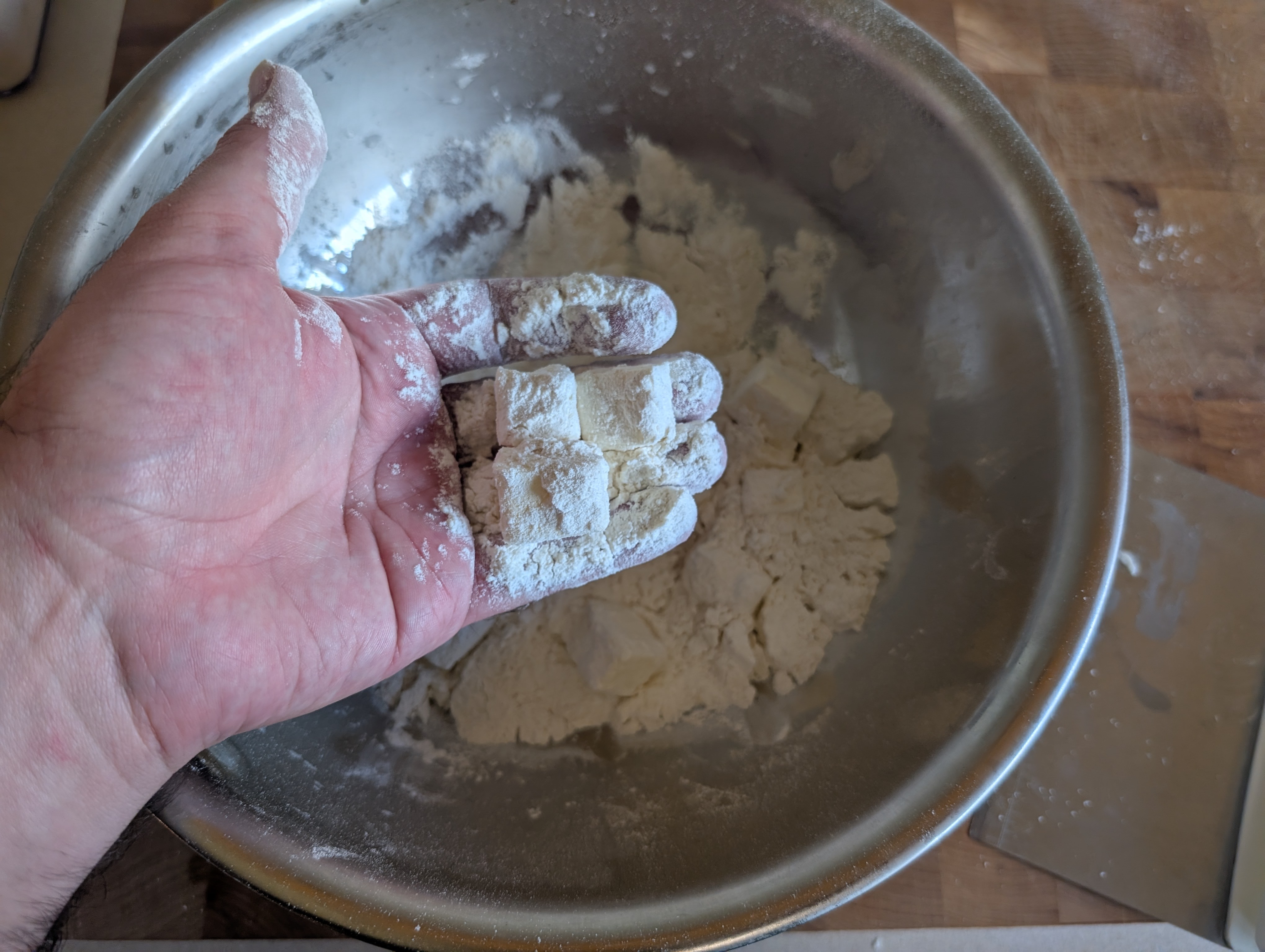 Cubed butter in dry ingredients