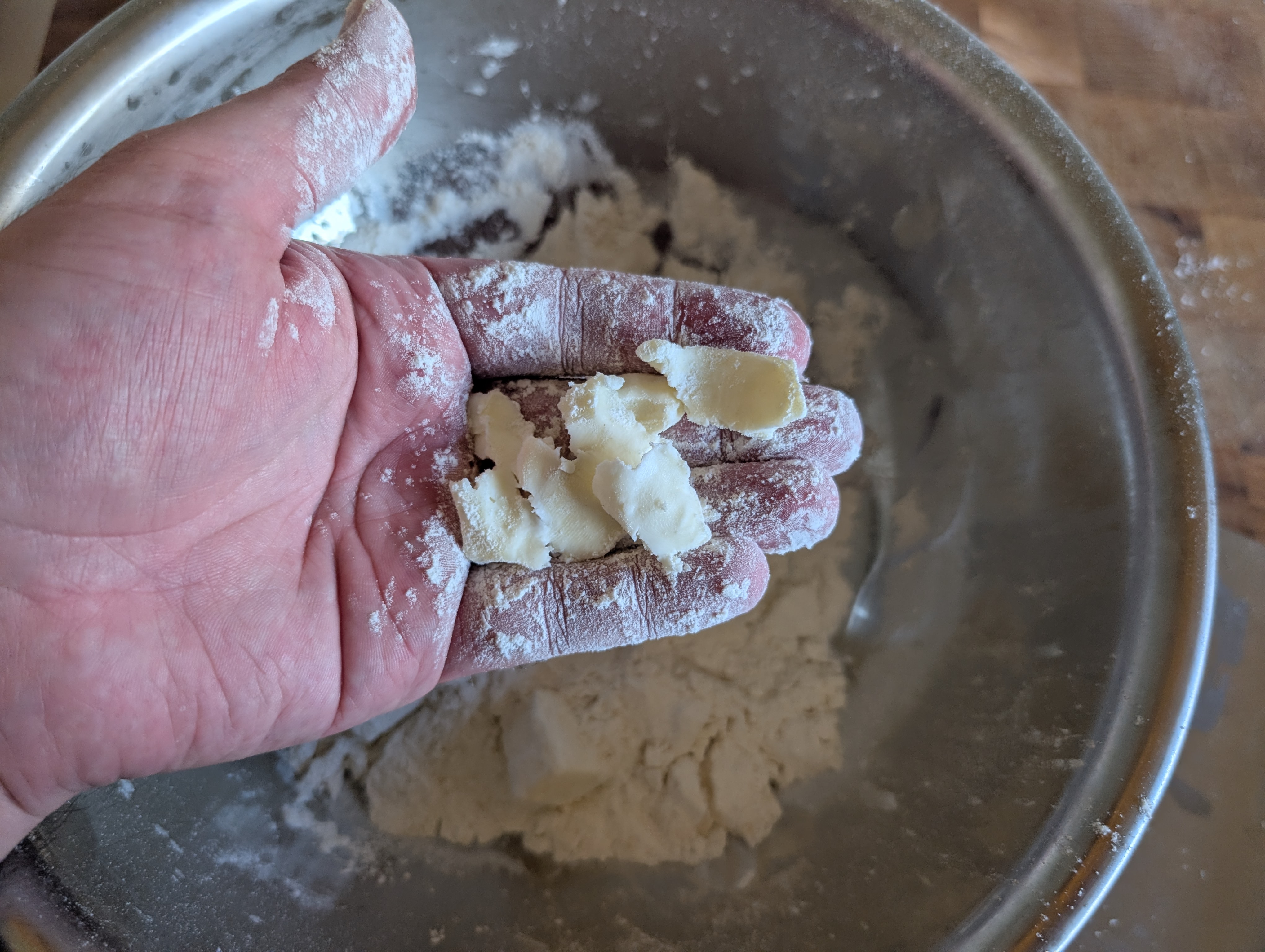 Smoosh the butter into dry ingredients